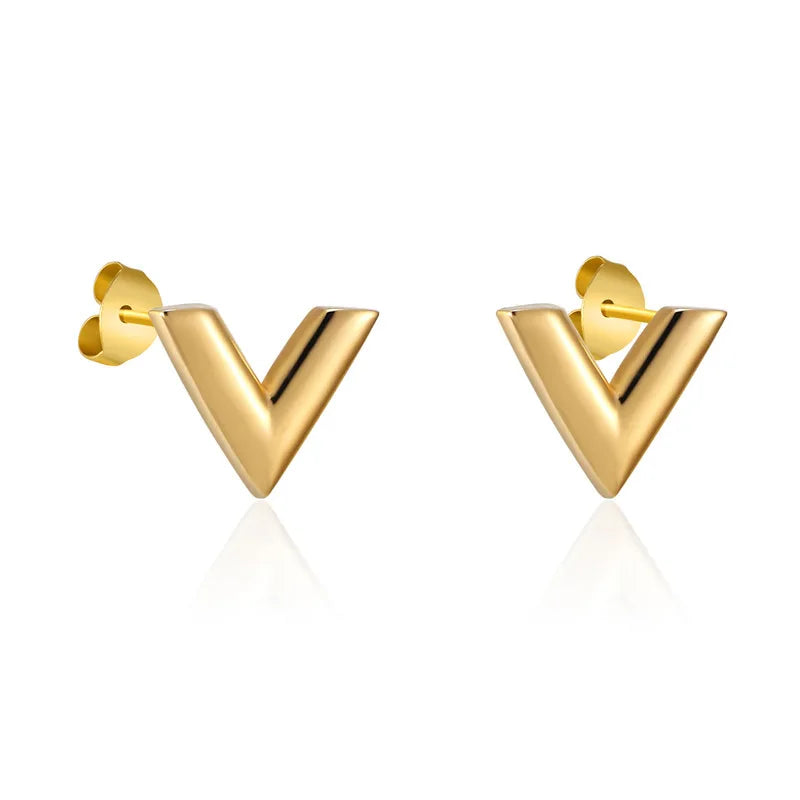 The 18K V Letter Stud Earrings