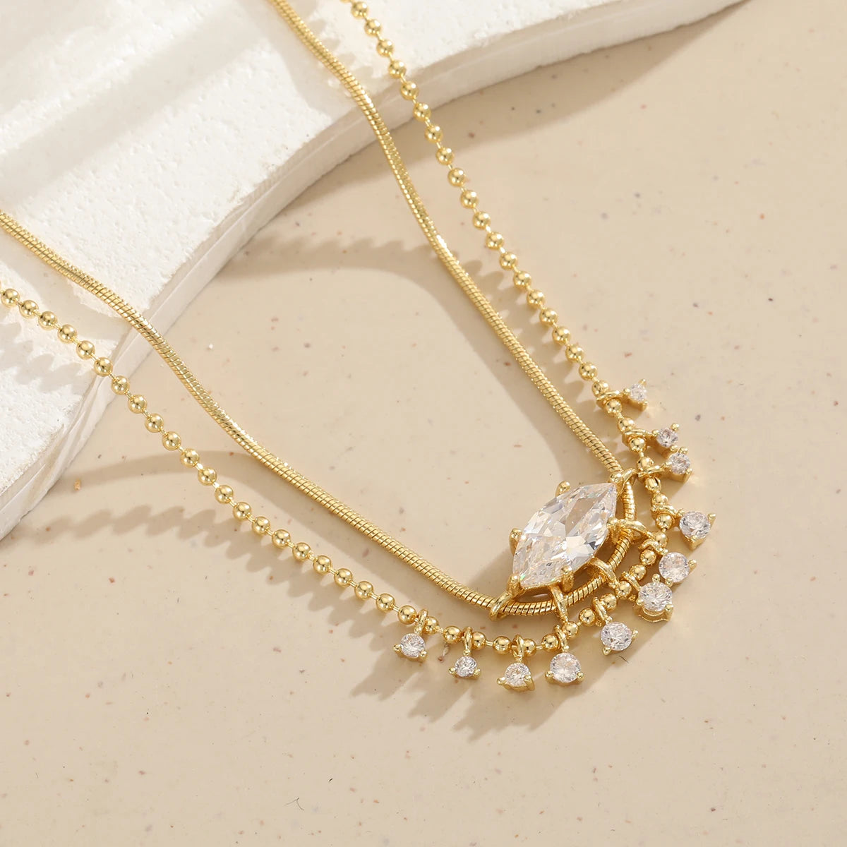 The Marquise Gemstone Tassel Necklace