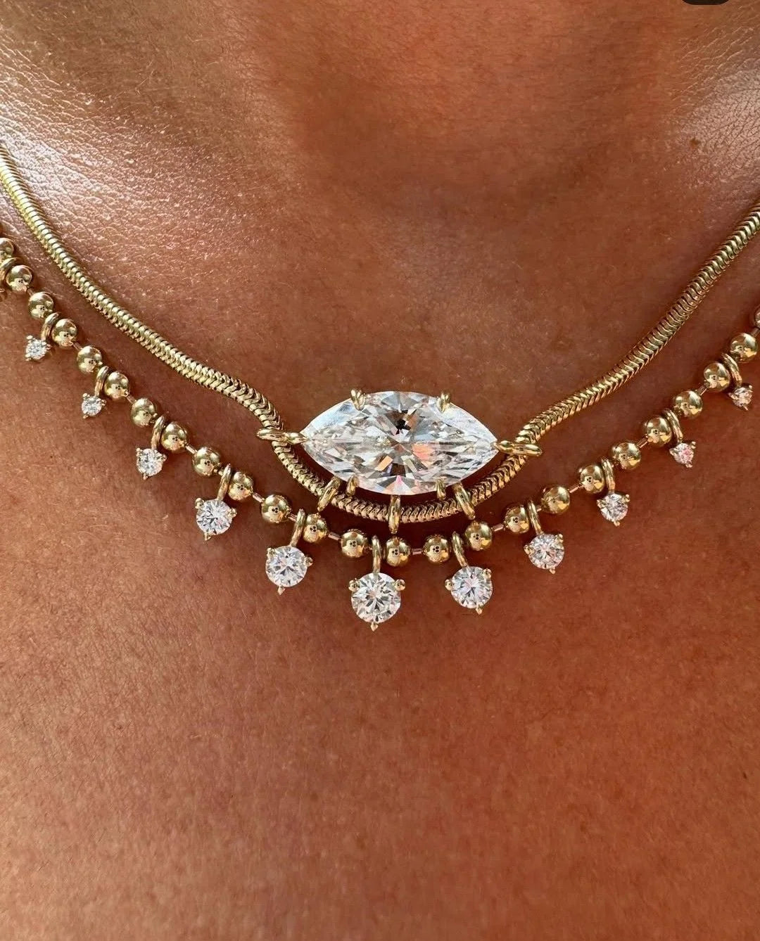 The Marquise Gemstone Tassel Necklace